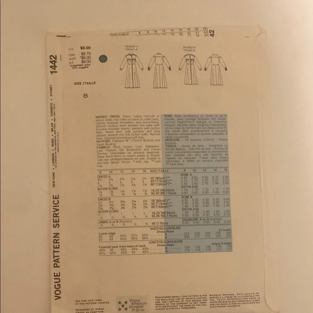 Calvin Klein Vogue Pattern - Picture 2 of 3